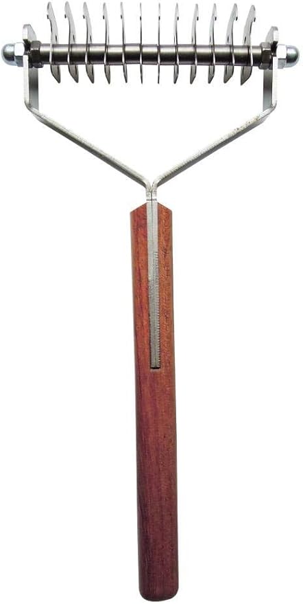 Mars Coat King Double Wide Dematting Undercoat Grooming Rake Stripper Tool for Dogs and Cats, Stainless Steel with Wooden Handle for Thick Coats, 12-Blade Stripper for Groomers, Pet Owners