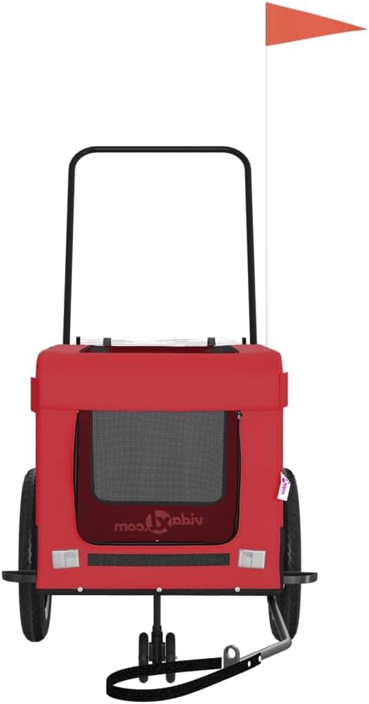 Tidyard Pet Bike Trailer Red and Black Oxford Fabric and Iron Pet Bicycle Carrier, Animal Bike Stroller for Cat, Puppy, Dog, Outdoor, Travel Style C