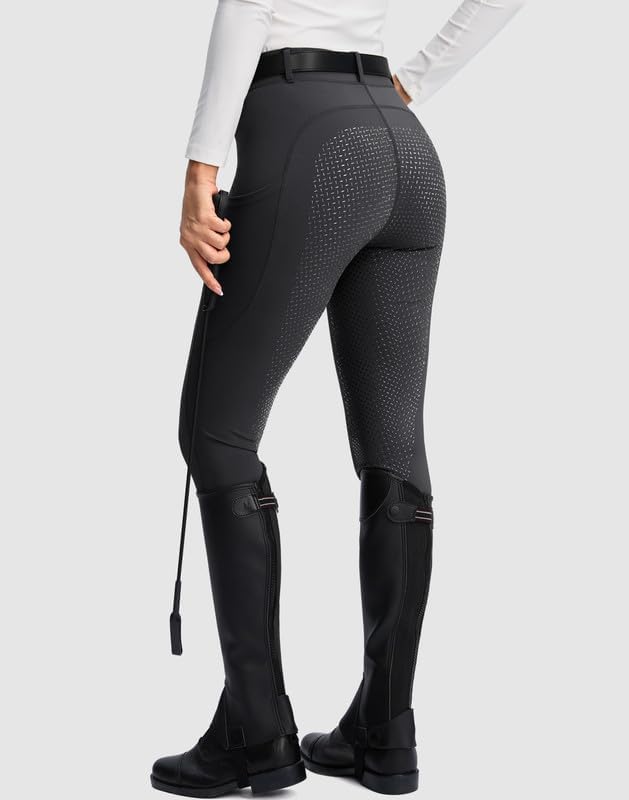 SANTINY Women's Horse Riding Pants Zipper Pockets Silicone Full-Seat Breeches Equestrian Schooling Tights for Women