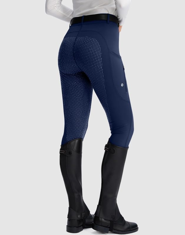 SANTINY Women's Horse Riding Pants Zipper Pockets Silicone Full-Seat Breeches Equestrian Schooling Tights for Women