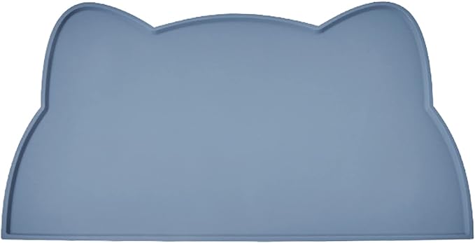 Cat Food Mat, Silicone Pet Feeding Mat for Floor Non-Slip Waterproof Dog Water Bowl Tray Cushion (20" x 12", Stone Blue)