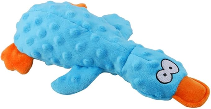 OUANGANC Calming Duck Dog Toy for Aggressive Chewers, Make a Crinkly Crunchy Noise, with Squeaker, 2025 Upgraded Indestructible Puppy Teething Toys, for Small to Medium Dog Breeds (Blue 10.6in)