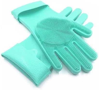 Pet Grooming Gloves，Heat-Resistant Silicone Gloves with High-Density Teeth for Enhanced Massaging and Bathing of Dogs and Cats (Green, 1 Pair)