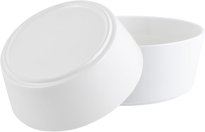 White Dog Bowl Ceramic for Medium Large Breed, Heavy Weighted Dog Food Water Dish, 8 in Non - Slip Modern Cute Extra Big Porcelain Pet Bowl Maze Wide Mouth