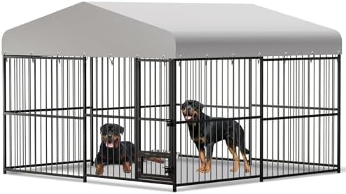 10x10x6FT Large Dog Kennel Outside Dog Playpen Outdoor Dog Enclosures with UV-Resistant Waterproof Roof Covered Dog House Outdoor,Lock,for Medium and Large Dogs,Easy Assembly