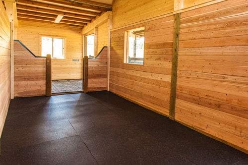 American Floor Mats - Heavy Duty Horse Stall Tiles - Thick, Durable Rubber Flooring - Solid Black, 6' x 12' Set (18 Tiles Total, 0.75" Thick) with Grip-and-Groove Pattern for Enhanced Safety