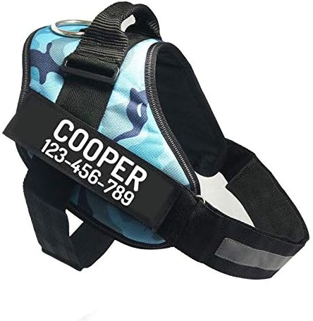 PawPawify Custom No Pull Dog Harness with Name and Phone Number, Heavy Duty Personalized Pet Vest to Prevent Tugging, Pulling, or Choking, Training and Walking (Camouflage Blue, L (40-60 LBS))