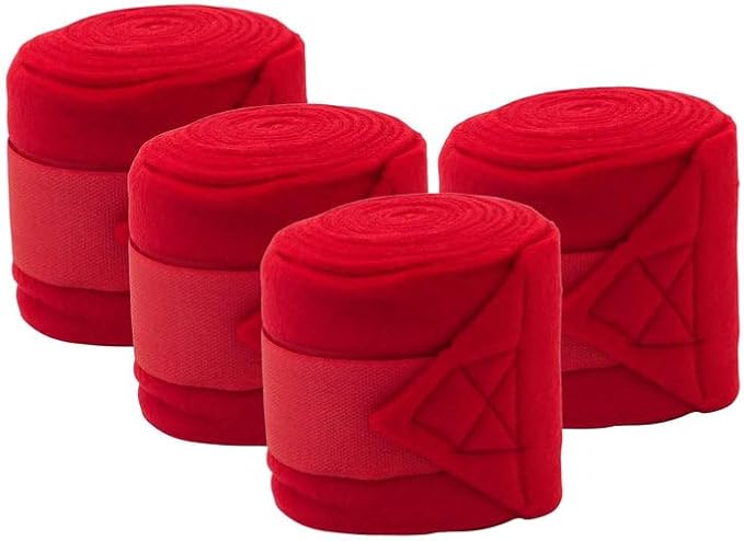 Jeffers Horse Fleece Polo Wraps 4 Pack and Equine Health Record 1 Pack Kit – Leg Wrap Accessories for Training Riding Turnout Stable, Hoof Care Tracker, Equestrian Horse Supplies - Red