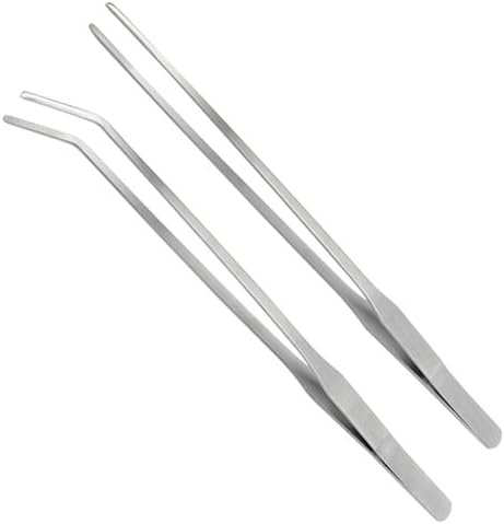 LILYS PET Straight and Bend Stainless Steel Super Thick Tweezers Set,Pliers Aquarium Tool Fish Tank Aquatic Plants Forceps Clip (10.5")