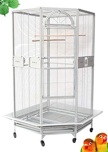 X-Large Corner Parrot Bird Flight Breeding Wrought Iron Rolling Home Cage Solid Plated Feeder Doors with Around Metal Seed Guard