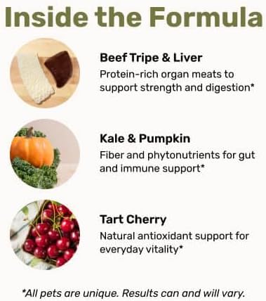 Superfood Nuggets- Premium, Freeze-Dried raw Dog Food Topper or Treat. Powerful Nutrient-Dense Ingredients. No Artificial additives. Beef Tripe and Kale Formula 8oz - 4pk Bundle
