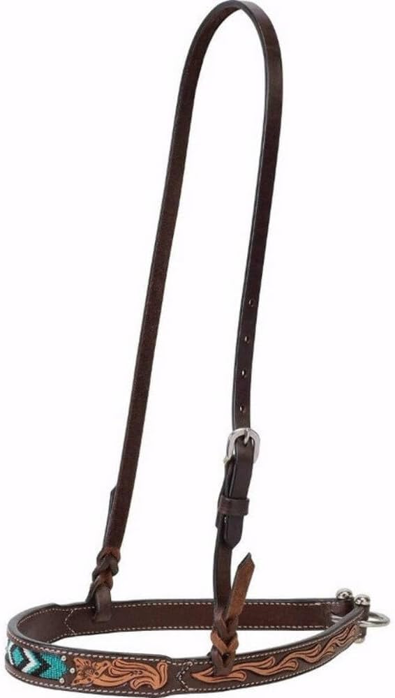 Weaver Leather Turquoise Diamond Beaded Horse Headstall, Leather Headstalls for Horses for Trail Riding, Durable Equine Supplies, Dark Oil