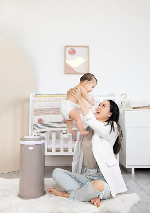 Ubbi Stainless Steel Diaper Pail, Odor Locking, No Special Bag Required, Award-Winning, Registry Must-Have, Taupe