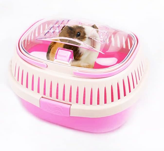Pink Travel Small Animals Hamster Hedgehog Guinea Pig Cage Carrier for Hamsters Hedgehogs Ferret Bird Parrot Guinea Pig Travel Carrier Cage with Handle Breathable Small Animal Guinea Pig Cage Carrier