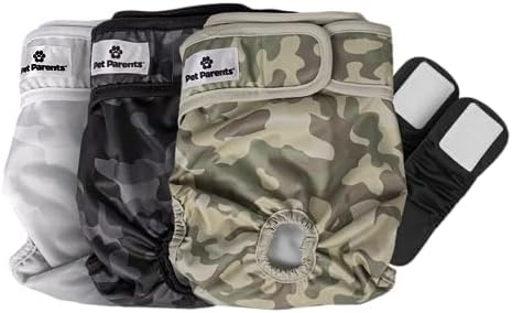 Pet Parents® Washable Dog Diapers (3pack) + Extendrs® of Durable Doggie Diapers, Premium Dog Diapers Female & Male (X-Large, Camo)