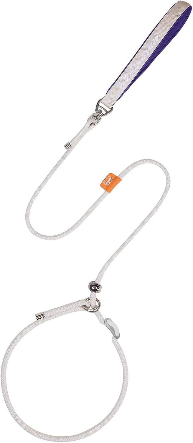 Dog Anti-Slip Leash 5FT with Metal Stopper - Durable No-Pull Training Lead for Small, Medium & Large Dogs - Comfortable Handle Nylon Rope, Tangle-Free Pet Walking Leash (Beige, 5.6FT)