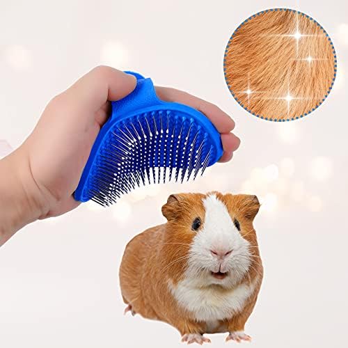 Patelai 4 Pieces Bunny Grooming Kit: Rabbit Nail Clipper, Rabbit Brush, Hair Remover, Shampoo Brush with Adjustable Ring Handle for Rabbits, Hamsters(Blue)