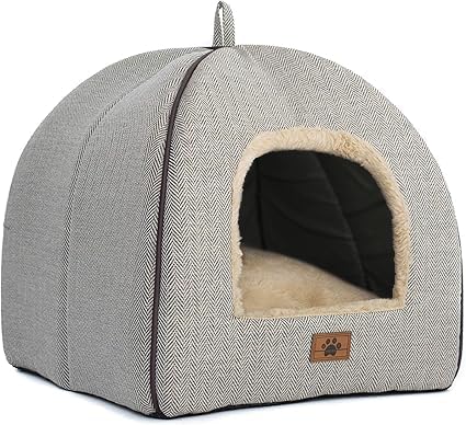 Cat Bed - Cat Cave House Tent with Washable Cushioned Pillow, Soft Kitten Beds, Pet Furniture (Large, Beige)