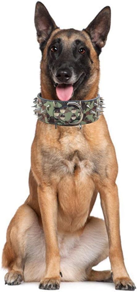 Serijoars Spiked Studded Dog Collar, PU Leather Dog Collar, Adjustable Pet Collars for Medium or Large Breed Pet (S, Red5)