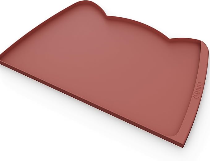 OHMO Dog Food Mat(Erythrinus, 24 * 15'') w/Residue Collection Pocket Silicone Pet Feeding Mat for Floor High Edges Anti Spills Waterproof Cat Water Bowl Tray, Easy Clean Placemat