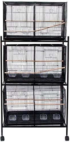 Seny Set of 3 Breeding Bird Carrier Cage with Central Dividor L30xW18xH18 on Stand (Black)