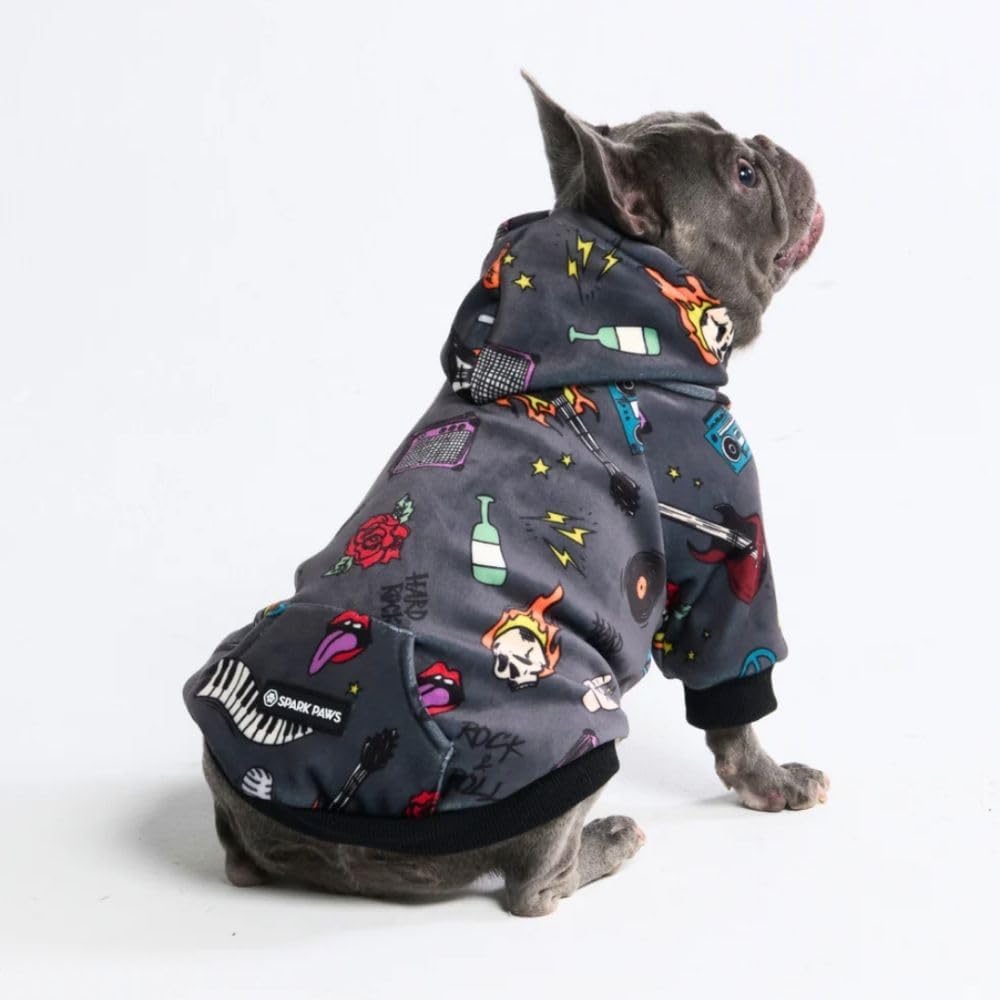 Spark Paws Dog Hoodie – Premium Dog Sweater for Small, Medium, and Large Dogs | Warm Outfits for French Bulldogs, Pitbull, Puppy, Winter Jacket Alternative - Rock and Roll - L