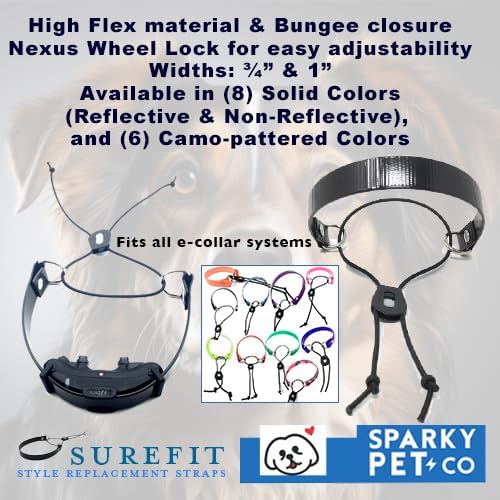 Sparky Pet Co - Surefit ECollar Replacement Strap - Bungee Dog Collar-Waterproof -Adjustable- Secure Nexus Wheel Lock-for Electronic Training & Invisible Fence Systems -3/4" Green