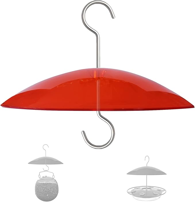 8" Mini Weather Guard for Bird Feeder - Small Protective Dome Cover Against Rain/Snow/Sun - Red Dia. 20CM
