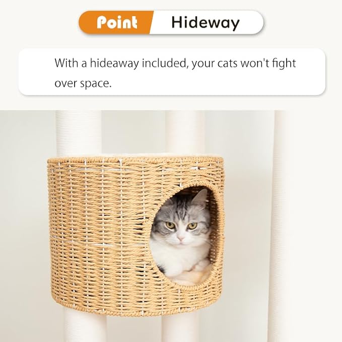 Wooden Cat Tree for Large Cats, Modern Multi-Level Condo with Natural Wood, Indoor Cat Furniture for Medium and Big Pets (Cream Y909S)