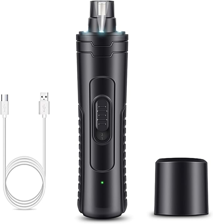 Dog Nail Grinder Quiet 2-Speed Pet Nail Grinder with 3 Led Lights and 3 Ports Rechargeable Electric Dog Nail Trimmer for Large and Small Dogs/Cats and Small Animals Safe (Black)