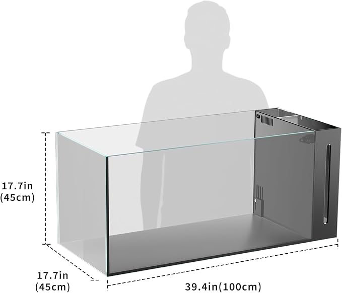 Ultra Clear Rimless Aquarium Tank gallons Low Iron Glass Side Filtration + Anti-Jumping net (50Gal)