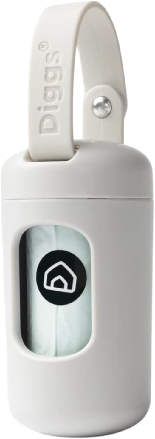 DIGGS Dog Poop Bag Dispenser for Leash - Premium Dog Waste Bag Holder with Easy One-Hand Dispensing (Ash)