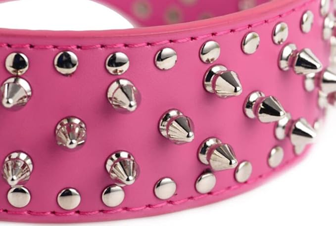 Serijoars Spiked Studded Dog Collar, PU Leather Dog Collar, Adjustable Pet Collars for Medium or Large Breed Pet (M, Dark Brown)