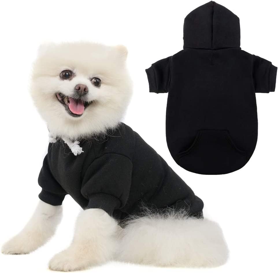 KOOLTAIL Basic Dog Hoodie - Soft and Warm Dog Hoodie Sweater with Leash Hole and Pocket, Dog Winter Coat, Cold Weather Clothes Sweatshirt for Small Medium Large Dogs Puppy Cat Boys Girls Black S