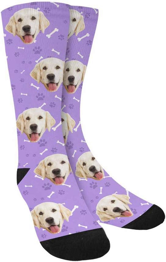 MyPupSocks Custom Personalized Photo Pet Face Socks, Cat and Dog Tracks Paws Bones Crew Socks with Picture for Men Women