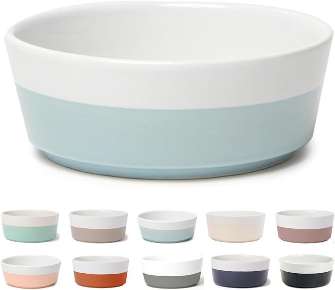 Waggo Dipper Ceramic Dog Bowl for Small and Large Breeds - Heavyweight and Durable Pet Food and Water Dish Crock, Dishwasher Safe, Modern (Medium, Cloud)