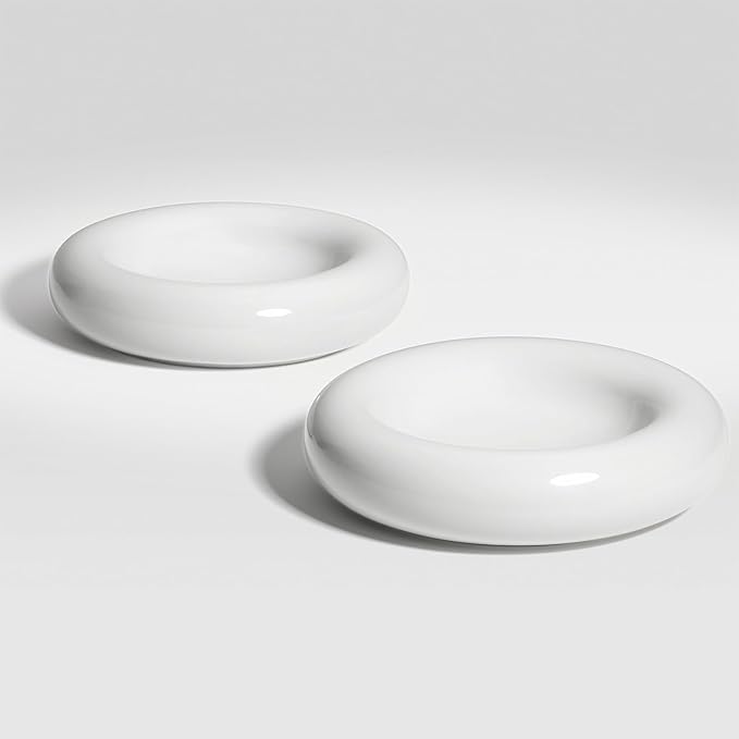 CatGuru Cat Food Bowl, Ceramic Bowls for Indoor Cats, No Spill Cat Feeding Bowl, Whisker Stress Free Kitten Bowls, Non Skin Pet Bowls for Food and Water (Torus - Set of Two, White)