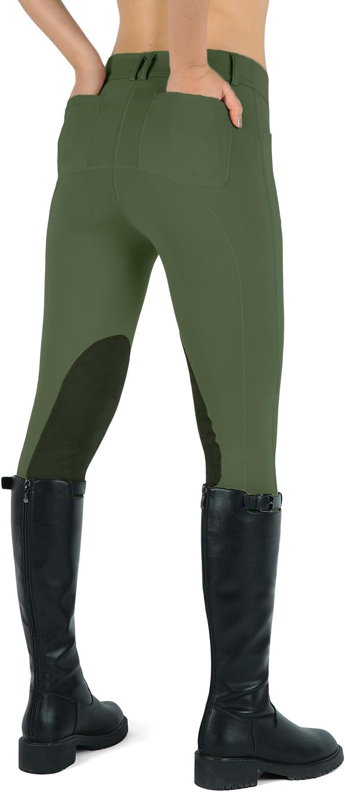 beroy Kids Horse Riding Knee-Patches Pants Girls Equestrian Front-Zip Breeches Legging with Pockets
