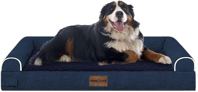 Large Dog Bed Orthopedic Washable: Jumbo Dog Bed Bolster Extra Large Dogs Egg Crate Foam Sofa Couch Waterproof Removable Cover - Navy