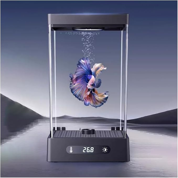 Smart Small Fish Tank Mini Aquarium with RGB Colors Light for Betta Fish Starter Kit, Adjustable Temperature and Brightness, Desktop Fish Tank for Room Decor, Smart Control with Apps
