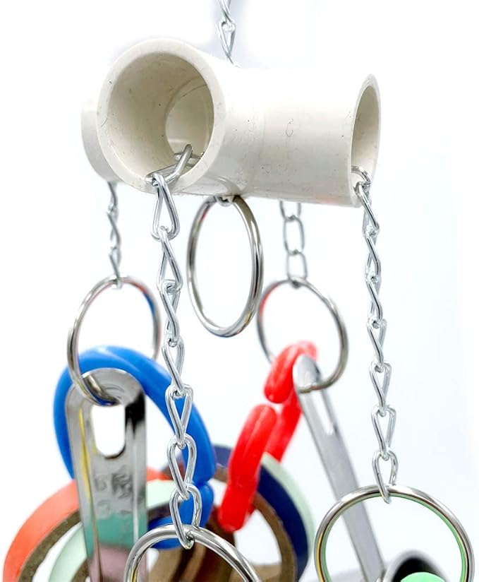 Stainless Steel Chewable Parrot Toys with Pullable Pots, Cardboard Rings - Durable Bird Toys for Medium and Large Parrots Amazons, Mini Macaws, African Greys, Cockatoos, Eclectus