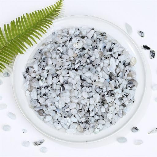 YATOJUZI Moonstone Aquarium Gravel Rocks Bulk Wholesale Tumbled Crystals Stones Chips Crushed Reiki Energy Balancing Gemstones for Planters Vase Filler Fountain Fish Tank Potted Decor 0.44LB