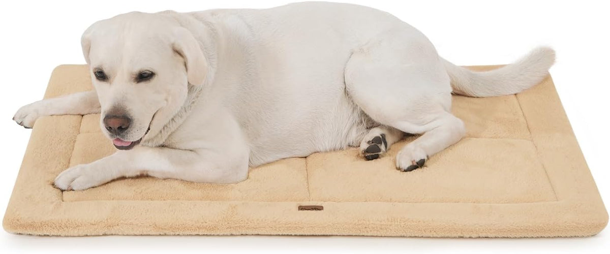 Made4Pets Dog Crate Pad Bed for Extra Large Dogs, Washable & Reversible, Anti-Slip Kennel Mat for Cozy Sleeping, Soft Fluffy Dog Bed for Indoor & Outdoor Use, 48"x30", Khaki