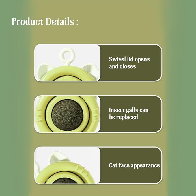 SLLOS Catnip Toy Balls 3 Pcs,Happy Planet 360°Rotating,Cat Energy Ball,Edible Kitten Silvervine Toys for Cats Lick, Healthy Kitty Teeth,Catnip Wall Balls for Cats, Cat Wall Treats,(Yellow-Green)
