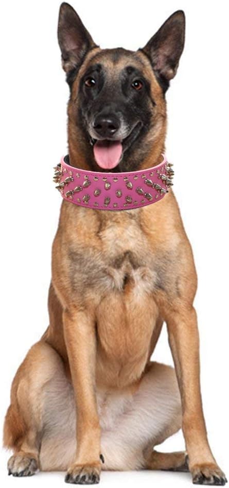 Serijoars Spiked Studded Dog Collar, PU Leather Dog Collar, Adjustable Pet Collars for Medium or Large Breed Pet (S, White)