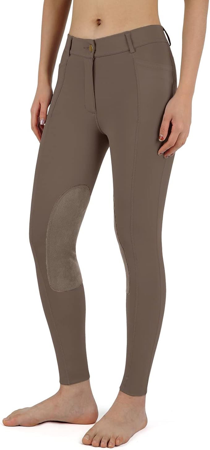 beroy Kids Horse Riding Knee-Patches Pants Girls Equestrian Front-Zip Breeches Legging with Pockets