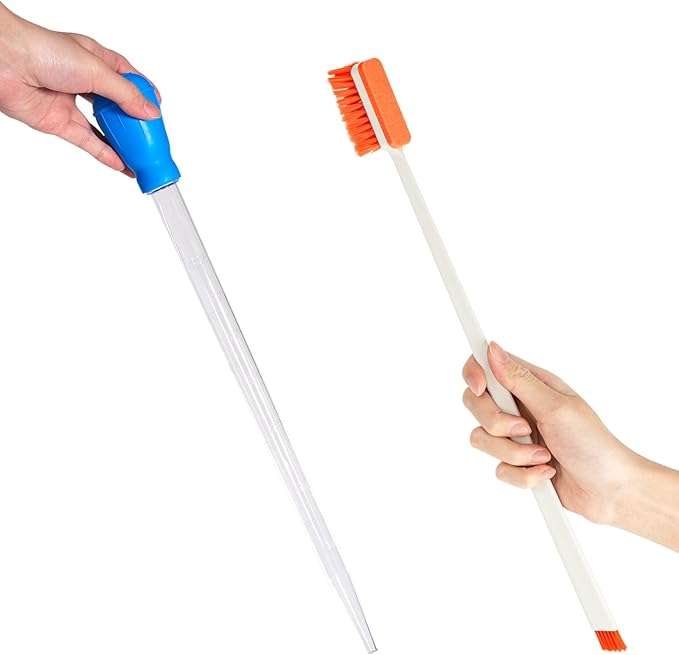 2PCS Fish Tank Cleaning and Feeder Kit, Fish Tank Cleaner Brush and Coral Feeder Set, Turkey Baster for Aquarium, Algae Scraper, Long Pipette for Aquarium Feeding Waste Remover