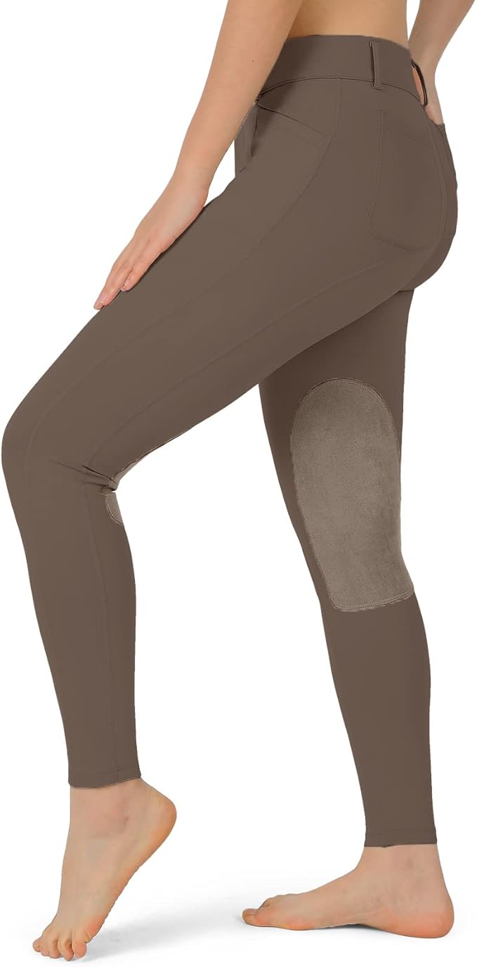 beroy Kids Horse Riding Knee-Patches Pants Girls Equestrian Front-Zip Breeches Legging with Pockets