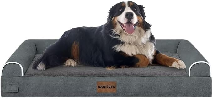 Large Dog Bed Orthopedic Washable: Jumbo Dog Bed Bolster Extra Large Dogs Egg Crate Foam Sofa Couch Waterproof Removable Cover - Dark Grey
