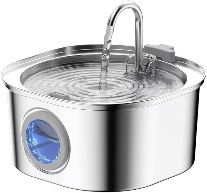 PEKTACO Cat Water Fountain Stainless Steel, 3.2L/108oz Cat Water Dispenser with Quiet Water Pump and Water-Level Window, Dishwasher Safe Pet Drinking Fountain for Cats Indoor with Replacement Filter